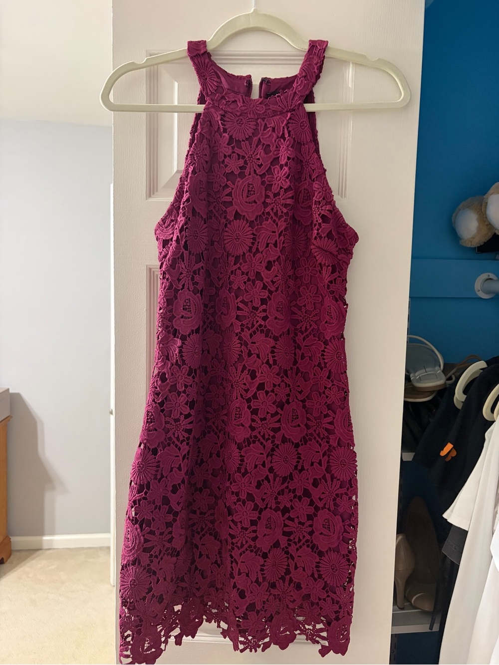 Lulu's Magenta Floral Lace Halter Mini Dress